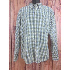 L.L. Bean Mens Traditional Fit Gingham Seersucker Shirt Large Organic Cotton